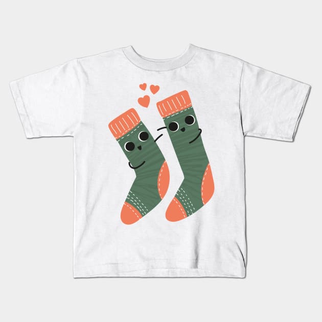 Cute Lovely Christmas Socks in Love Kids T-Shirt by Foresty Illustrations
